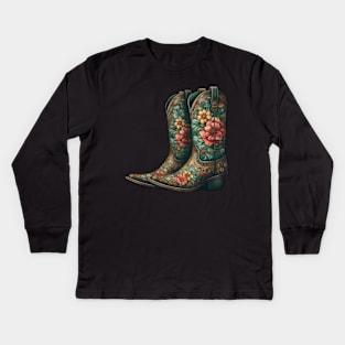 cowboy boots with flowers Kids Long Sleeve T-Shirt